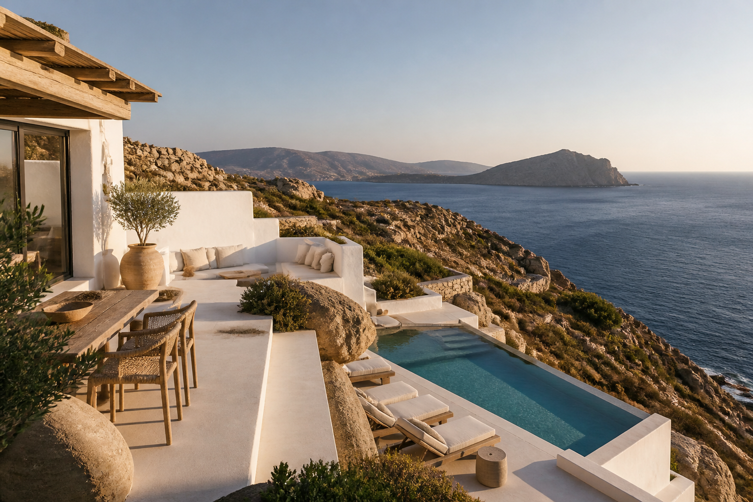 Greek island luxury villa with terraces and sea view, photo 1